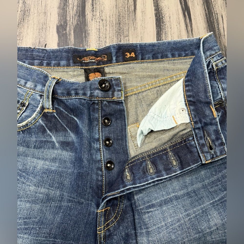 Ed Hardy Men’s Distressed Blue Denim Jeans Y2K new without tags - Picture 4 of 14